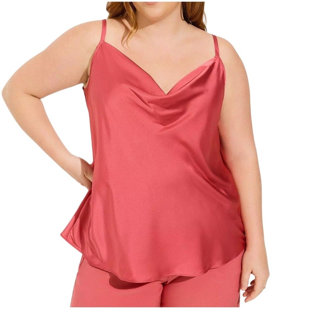 Torrid Satin Cami Top Womens Large Holly Berry Red Cowl Neck Layering Adjustable